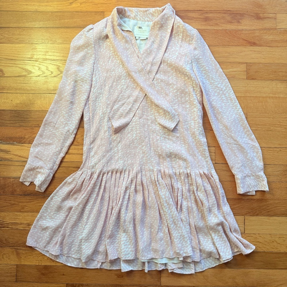 Kate spade New York Pink Pleated Georgette Dress Pink & White size 0 - Picture 2 of 7